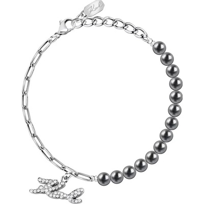 Karl Lagerfeld Ikonický náramek s černými perlami Pearl KLAYR10