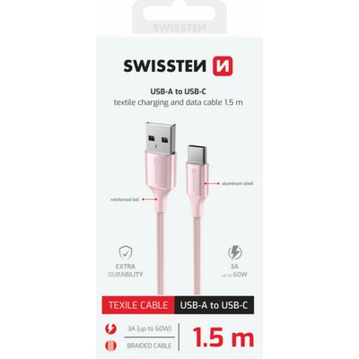 Swissten 71521311 Textile II USB / USB-C 1,5m růžový