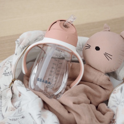Beaba fľaša bidon na učenie pitia Learning Cup 2in1 Old Pink 300 ml so slamkou ružová BE913480