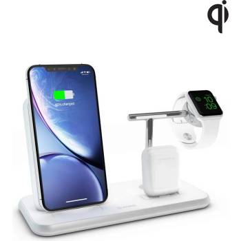 Zens Aluminium Stand + Apple Watch + Dock - док станция и поставка за безжично зареждане на Qi устройства, Apple Watch и Apple AirPods (бял)