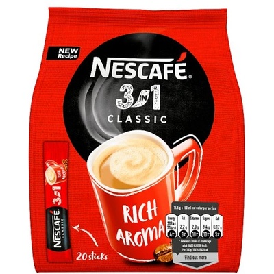 NESCAFÉ Разтворимо кафе Nescafe 3в1 класически пакет 20x16.5гр