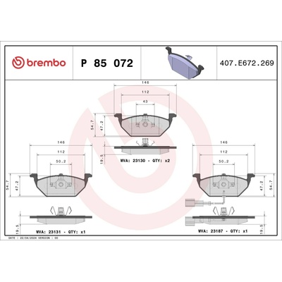 Sada brzdových destiček, kotoučová brzda BREMBO P 85 072