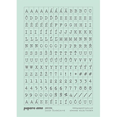 PAPERO AMO ♥ Papírové samolepky - ABECEDA malá /MINT