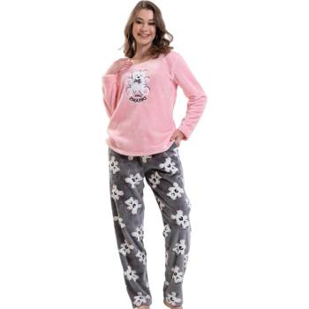 Image 1 of Дамска мека пижама в розово и сиво с мече