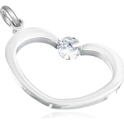 Šperky eshop Lesklý přívěsek z oceli 316L stříbrná kontura srdíčka čirý zirkonek S60.15