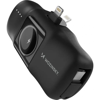 Wozinsky WF16-YLS 5000mAh 15W Lightning Mini Преносима батерия Powerbank с вграден USB-C кабел и зарядно за Apple Watch - Черен (WF16-YLS_BLA)