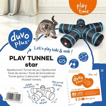 Duvo + Hrací tunel pre mačky s loptou a zvončekom v tvare hviezdy 100x25cm