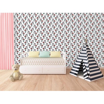 DIMEX ART s. r. o Луксозна флизелинова тапета червени и бели цветя