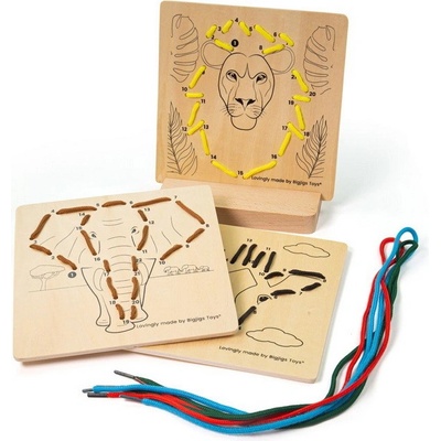 Bigjigs Toys Prevliekanie podľa čísel Divoké zvieratá 3 ks