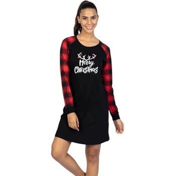 Коледна нощница в черно с надпис и кариран десен