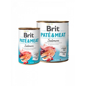 Brit pate & meat salmon - консервирана храна за кучета с 26% сьомга и 44% пилешко месо 400 гр