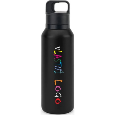 On Design Nerezová láhev s vakuově izolovanou dvojitou stěnou NICKLAUS s potiskem černá 590 ml