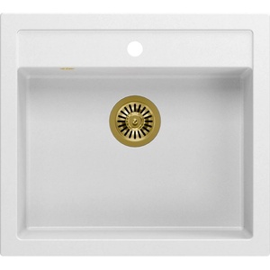 Quadron Unique Bill 110 вградена композитна мивка бяло-златна 60x54 см (HCQB6054U1_PVDG1) Мивка за вграждане