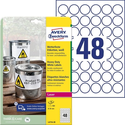 Avery Zweckform Etikety pro laser 10 listů A4 bílé 210 x 148 mm ultra odolné vůči počasí L7916-10