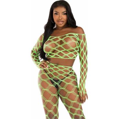 Leg Avenue Net Crop Top & Footless Tights 89325 Green