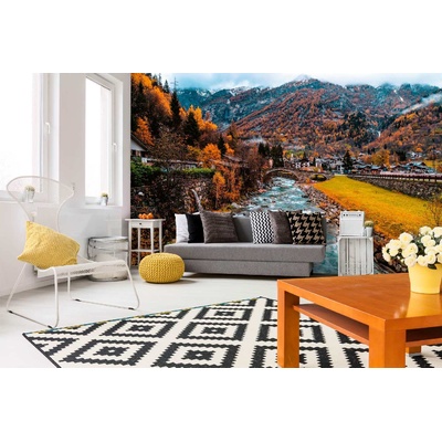 DIMEX ART Самозалепваща се флизелинова фототапета река лис, алпи 375 x 250 см