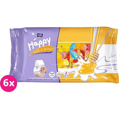 Bella Happy Baby vlhčené utierky Mlieko a Med 6 x 64 ks