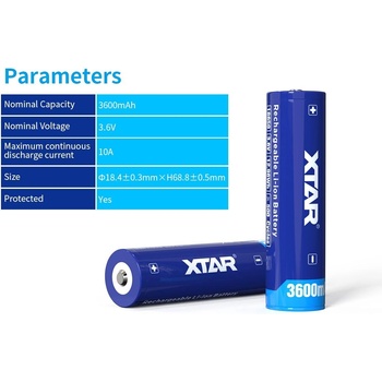 XTAR Акумулаторна батерия XTAR за фенери 18650 със защита , 3600mAh, Li-ion (XTAR-BL-CR18650-3600PCM)