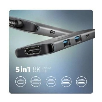 AXAGON HMC-5H8K Multiport 2x USB-A Hub, 1x USB-C, 8K HDMI, USB 3.2 Gen 1 Hub, PD 100W, 15cm USB-C Cable