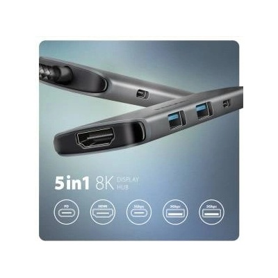 AXAGON HMC-5H8K Multiport 2x USB-A Hub, 1x USB-C, 8K HDMI, USB 3.2 Gen 1 Hub, PD 100W, 15cm USB-C Cable