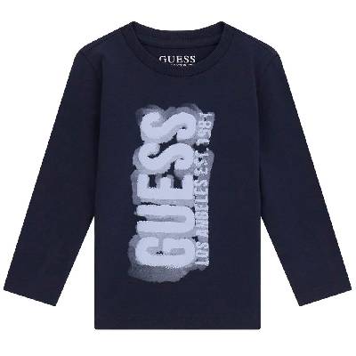 Блуза с дълъг ръкав Guess - С надпис, синя, 12 м (20261-N6RI12-K8HM4-G7V2-12M)