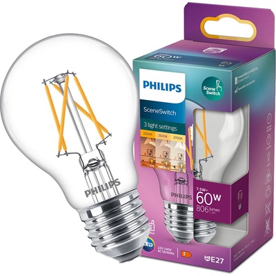 Philips SceneSwitch, klasik, 7,5W, E27, teplá bílá – Zbozi.Blesk.cz