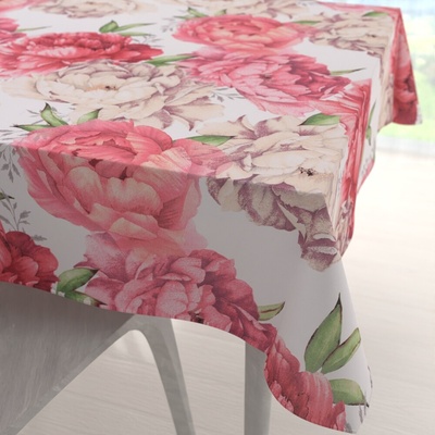 Biante bavlna čtvercový ubrus Sandra SA-746 Velké růžovo-béžové pivoňky na bílém 120x120 cm