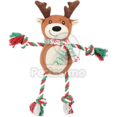 Flamingo коледна плюшена играчка за кучета - елен с въже 1 бр