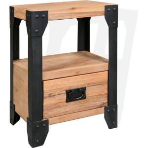 vidaXL Нощно шкафче, акациево дърво масив, стомана, 40x30x54 cм (244993)