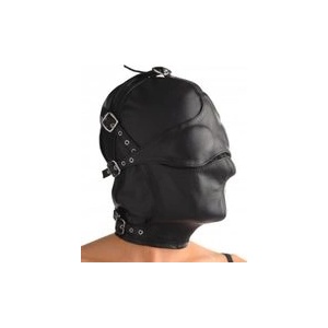 STRICT Leather Asylum кожена качулка с подвижна превръзка за очи и намордник (P21978)