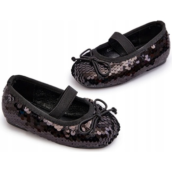 Detské balerínky zdobené flitrami s mašličkou čierne