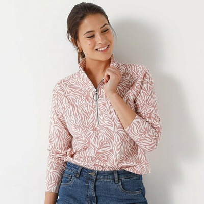 Blancheporte Tričko so stojačikom na zips a potlačou ružovosivá