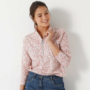 Blancheporte Tričko so stojačikom na zips a potlačou ružovosivá