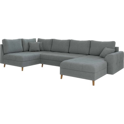 ROPEZ Сив ъглов диван от плат букле (десен ъгъл/"U" форма) Ariella - Ropez (Ariella Narożnik U - Prawa OT tk. Abriamo 07 nogi natura)