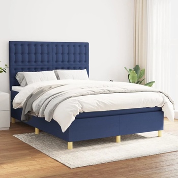 vidaXL Боксспринг легло с матрак, синьо, 140x190 см, плат (3142655)