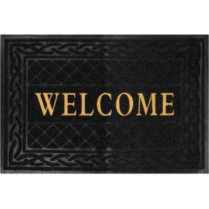  90 х 60 см черна изтривалка с полиетиленови влакна и надпис welcome