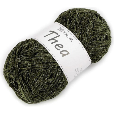 Stoklasa Pletací příze žinylková s lurexem Thea 100 g Balení: 1 ks, Varianta: 5 zelená khaki stříbrná 5 zelená khaki stříbrná