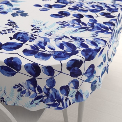 Biante bavlna oválny obrus Sandra SA-605 Modrý eukalyptus na bielom 140x180 cm