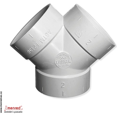 Odbočka 45° oboustranná Y pro centrální vysavače. Originální kanadský potrubní prvek (fitinka).