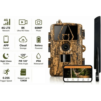 Fotopasca s aplikáciou do mobilu 4G, 60 MP, 8K, IP66 a neviditeľné IR LED