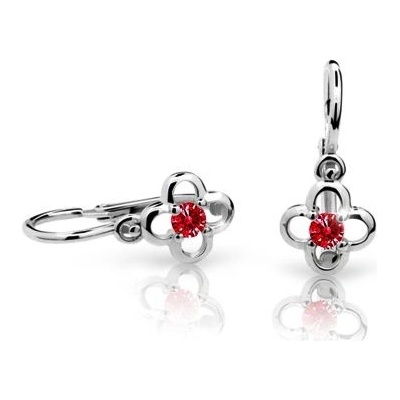 Danfil dětské náušnice kytičky C1944 z bílého zlata s kamínkem Ruby Dark zapínání brizura