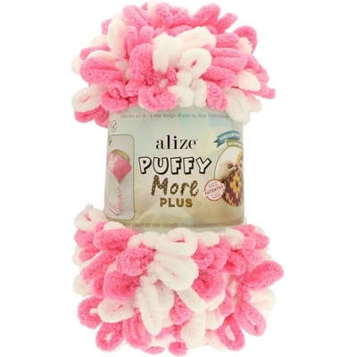Alize Puffy More Plus 8012 biela so sýtou ružovou