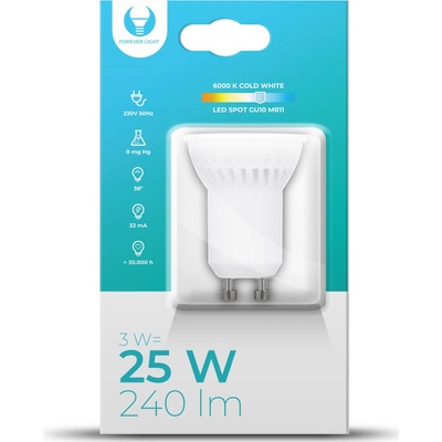 Forever Light LED keramická žárovka GU10, MR11, 3W, 240LM, 230V, 38° Studená bílá