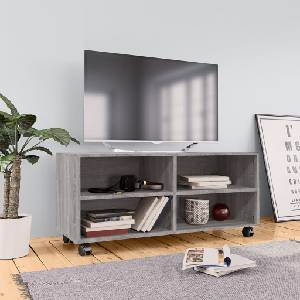 vidaXL ТВ шкаф на колелца, сив сонома, 90x35x35 см, инженерно дърво (815259)