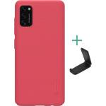 Nillkin Samsung A41 NILLKIN SUPER FROSTED пластмасов калъф за телефон с гумирана, грапава повърхност + настолна стойка, ЧЕРВЕН (GP-95105)