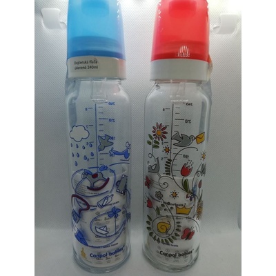 Canpol babies fľaša sklenená s potlačou Toys Red 240 ml