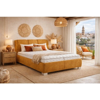 MAWS Samba boxspring s úložným prostorem potah hořčicová Eupho 10 matrace standard