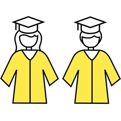 DĚTSKÝ studentský talár, Barva šálu 400 - červená, Barva taláru 200 - zlatožlutá