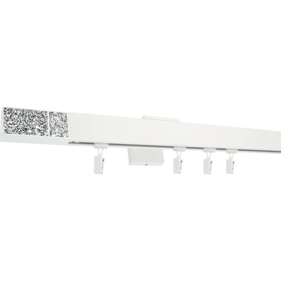 Kovovégarnýže Garnýže Quadrato crystal light bílá lesklá Jednořadá, 151-200cm, jezdec s kovovou žabkou
