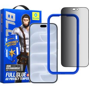 Blueo Извит стъклен протектор за iPhone 18 Pro - Anti-Peep AR Privacy 3D Curved Glass - Blueo - Черен